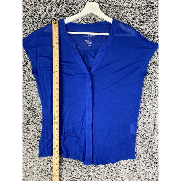 FINE COLLECTION Button Up Womens‎ SZ S Modal Silk Navy Sheer V-Neck Sleeveless - Picture 4 of 5
